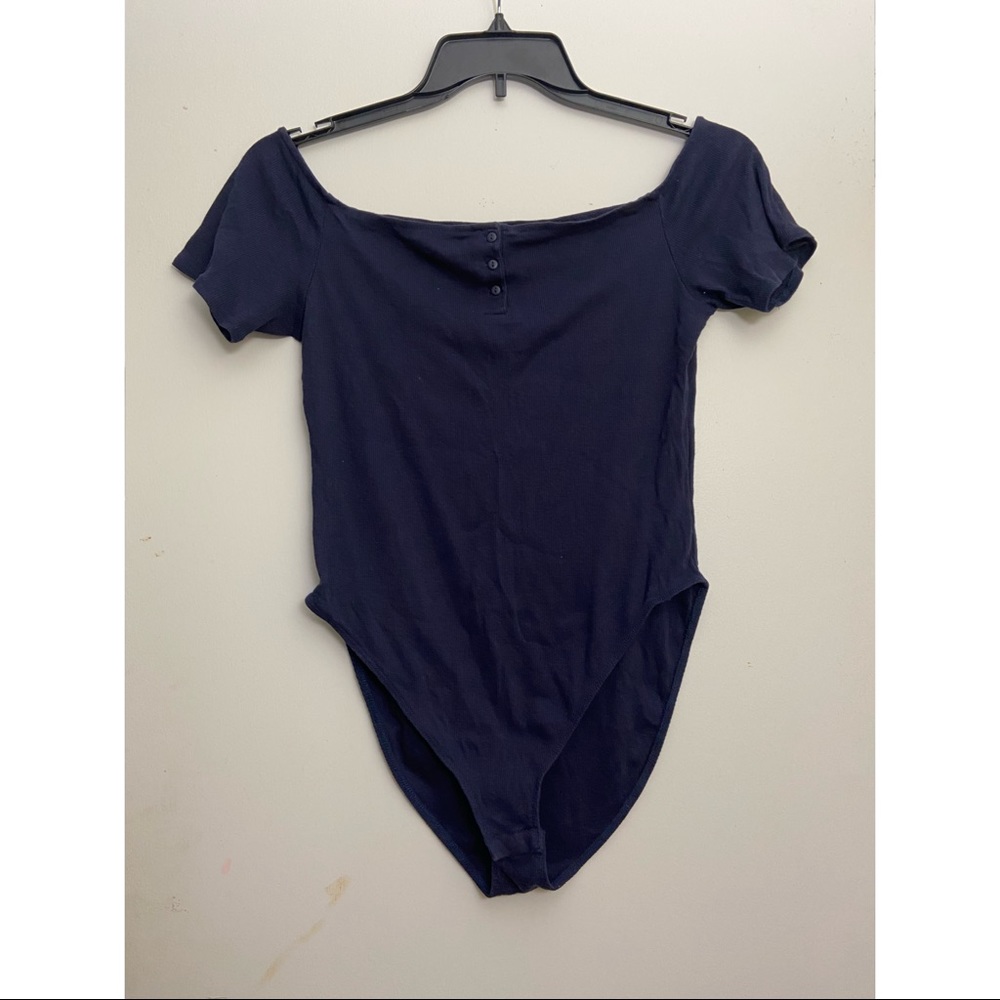H&M Navy Off-shoulder Ribbed Body Suit
